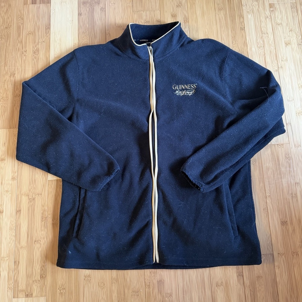 Guinness Full Zip Fleece Jacket Mens XL Black Embroidered Logo Beer Pullover